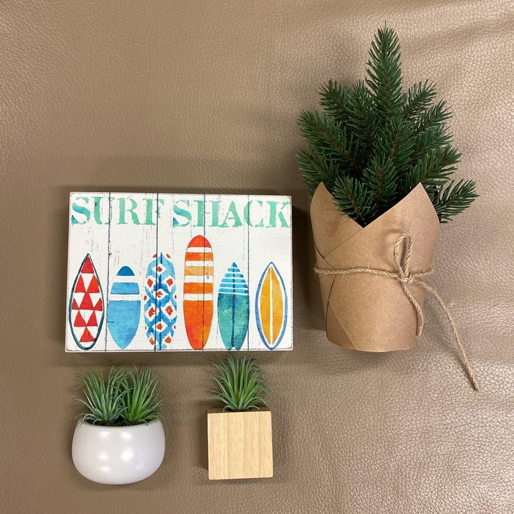Surf Sign and Faux Plants - 4 pieces
